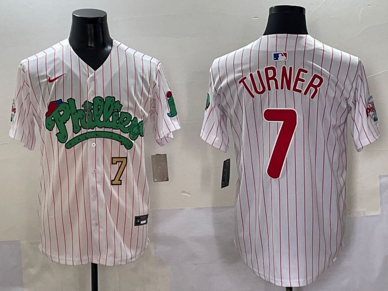 Men Philadelphia Phillies #7 Turner Stripe Red Four generations Joint Name 2025 Nike MLB Jersey style 2->philadelphia phillies->MLB Jersey